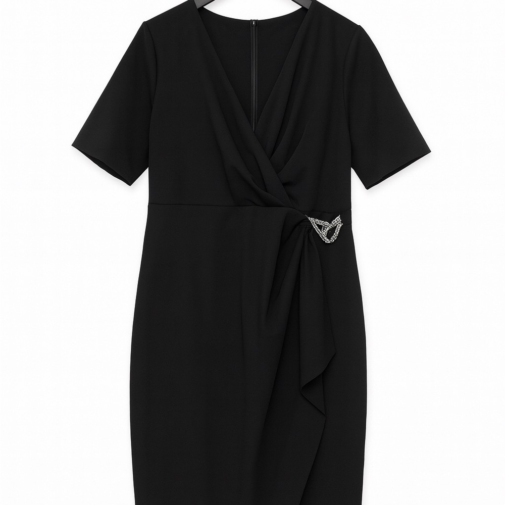 DKNY Black Midi Dress with Embellished Detail